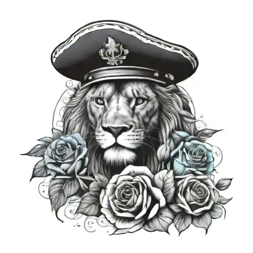 Lion Head Eagle Blue Whale And Roses Surrounded