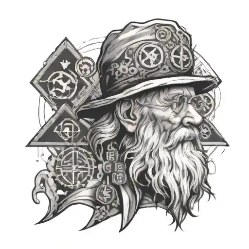 A Portrait Of A Wise Old Man Surrounded By Cryptocurrency Symbols