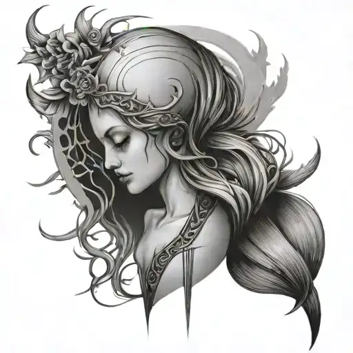 Spine Tattoo For Women With Long Crescent Moon