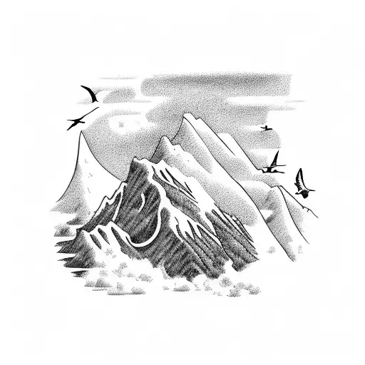 Mountain With Beach View With Buffalo's And Birds