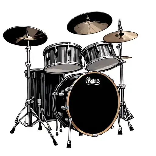 Metal Rock Drums Tattoo Fine Line Drawing