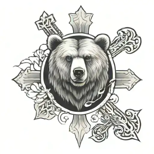 Tattoo With A Cross And A Bear