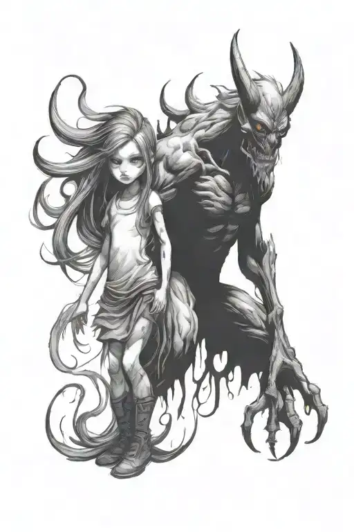 Father Daughter Shadow Demon Standing