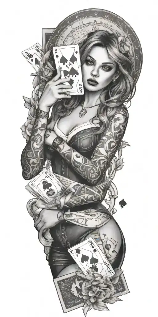 A Young Woman With Poker Cards