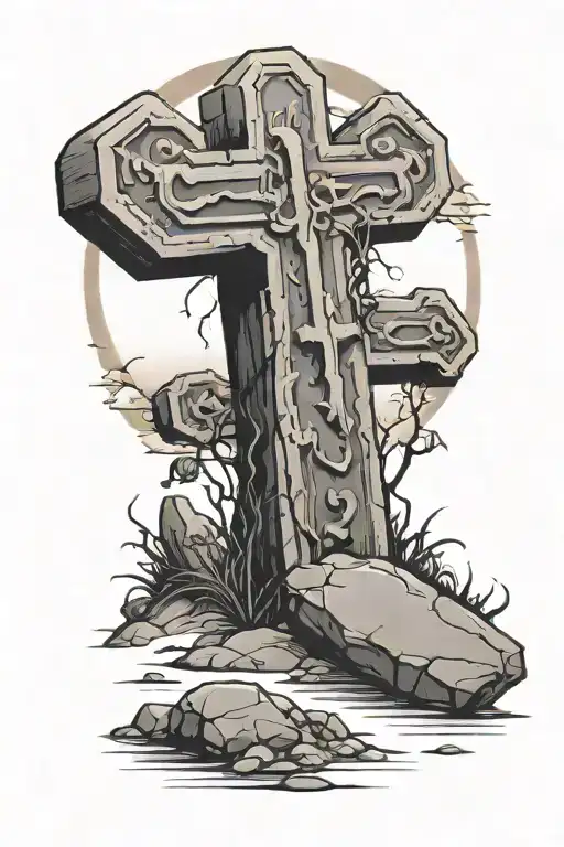 The Grave With The Stone Rolled Away And The Three Crosses In The Background With The Sun Rising
