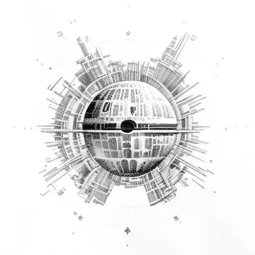 Science And Space Theme With The Death Star And Fibonacci Spiral