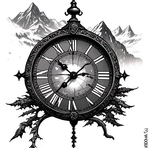 Roman Numeral Clock Tower Surrounded My Mountain