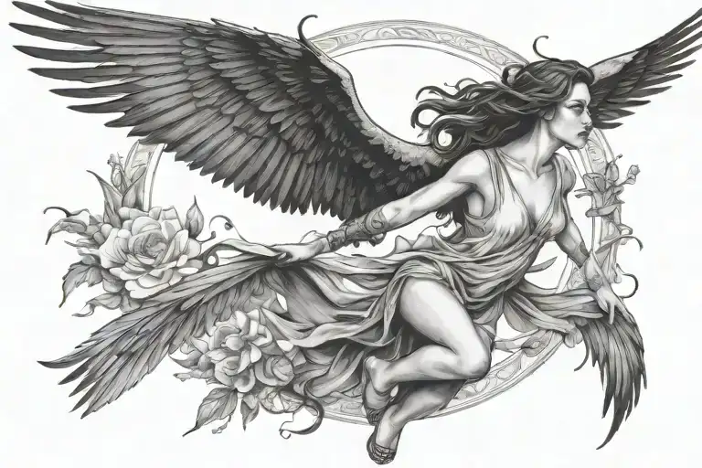 Memento Vivere Woman With Raven Wings Flying Away Icarus Symbol