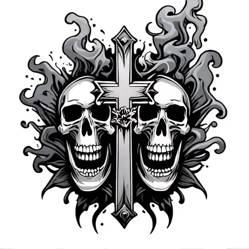 Cross With Skulls And Smoke