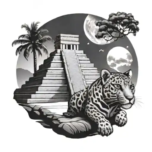 Mayan Temple And Jaguar
