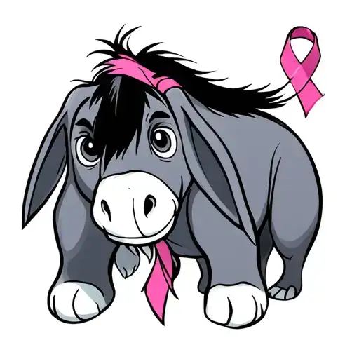 Outline Of Eeyore With A Cancer Ribbon Going