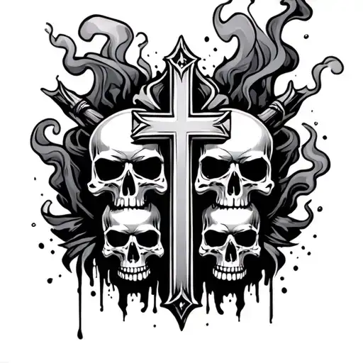 Cross With Skulls And Smoke