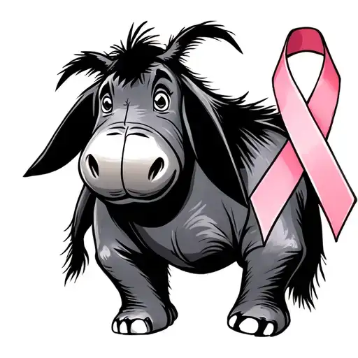 Outline Of Eeyore With A Cancer Ribbon Going Vertical