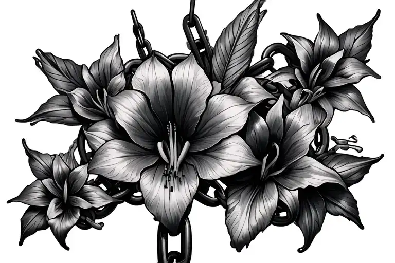 Multiple Broken Chains With Amaryllis Flowers Intertwined