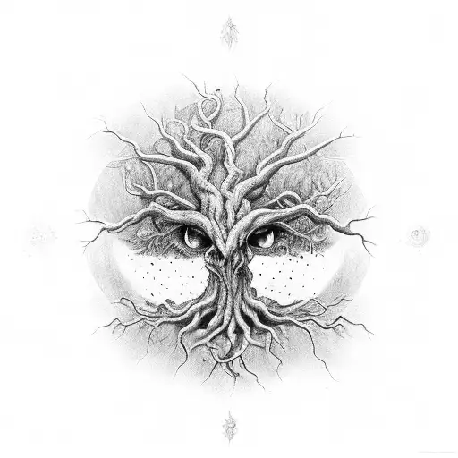 Tree Of Life With A Demon Face Hidden Within The Tree