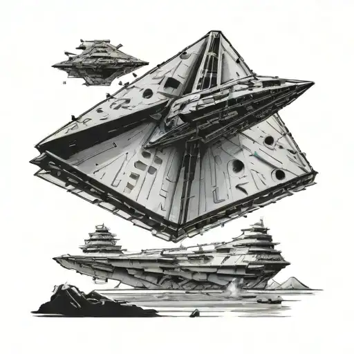 Star Destroyer Ship Chasing Millennium Falcon Ship