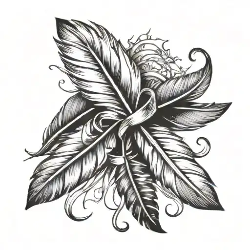 Two Feather Tied Together With A Ribbon