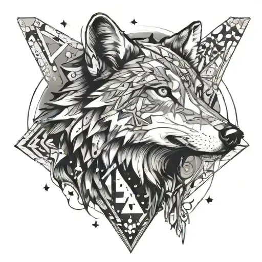 A Surreal Scene Of A Wolf Exploring A Galaxy Made Of Psychedelic Patterns And Stars