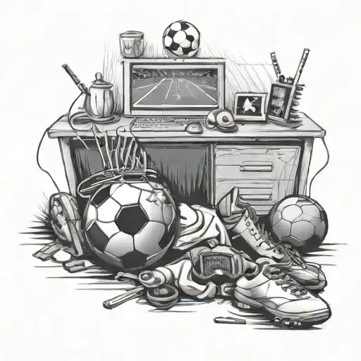 A Football Field Transformed Into A Cozy Home Setting With Sports Memorabilia Scattered Around