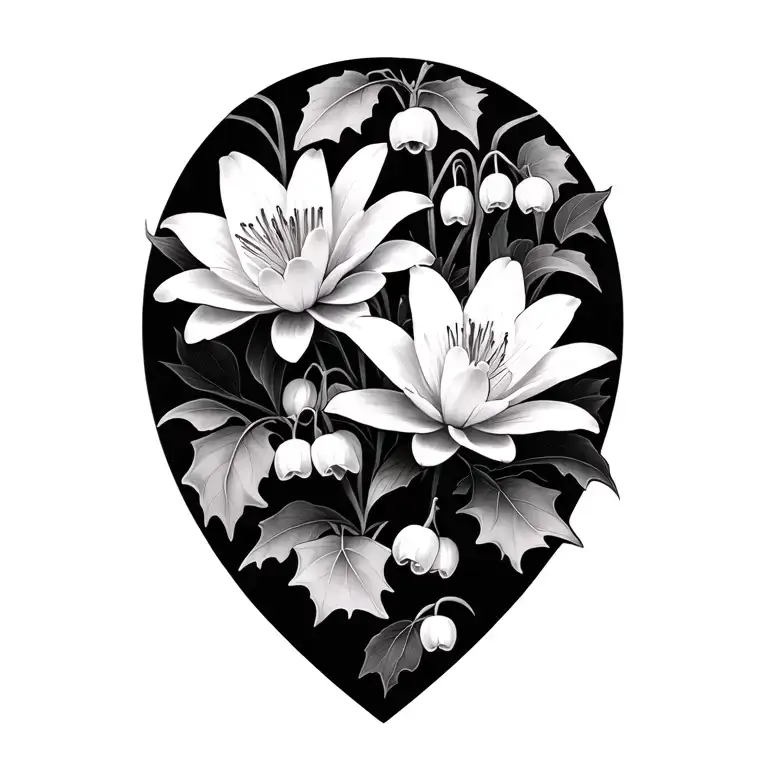 Lily Of The Valley Flower Intertwined With Water Lilies And Holly