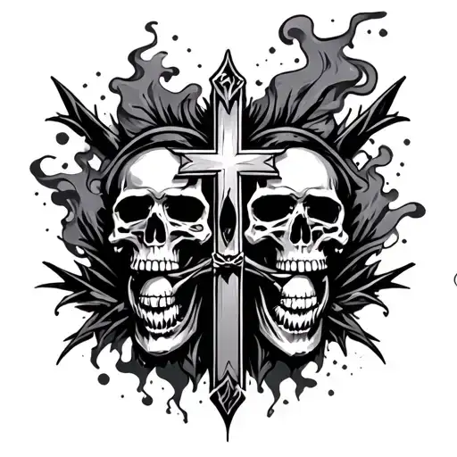 Cross With Skulls And Smoke