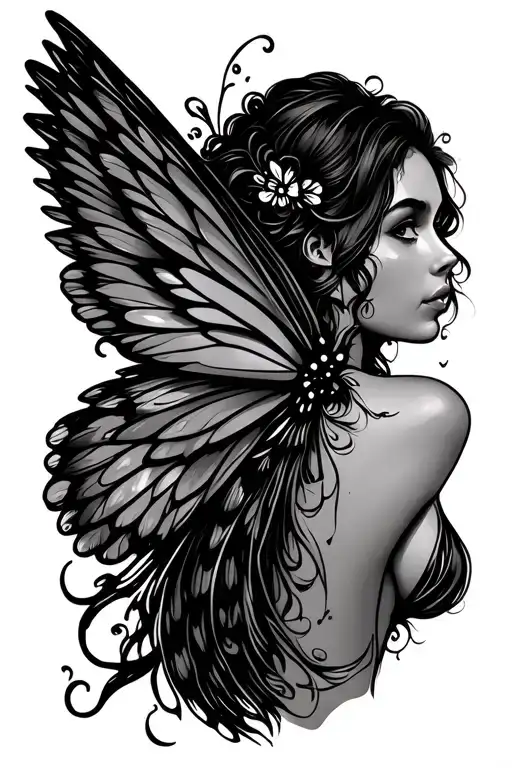 Fairy Wing Back Tattoo Design Incorporating