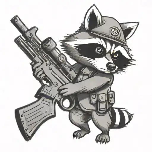Cartoon Raccoon Holding A M4 Rifle