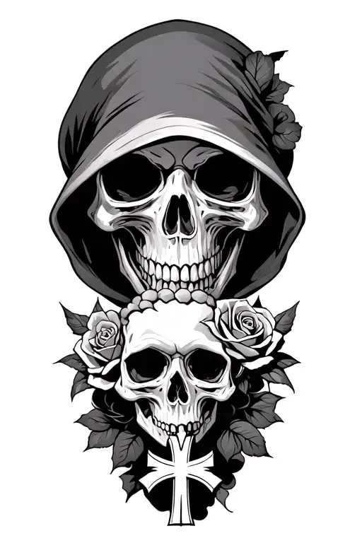 Grim Reaper Roses Clouds Crosses Skulls