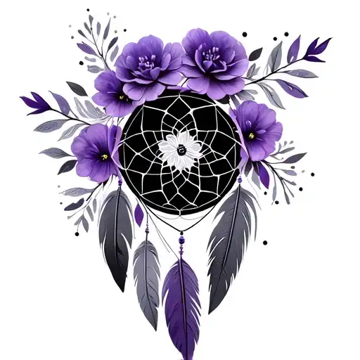 Dreamcatcher Feathers Purple And Flowers