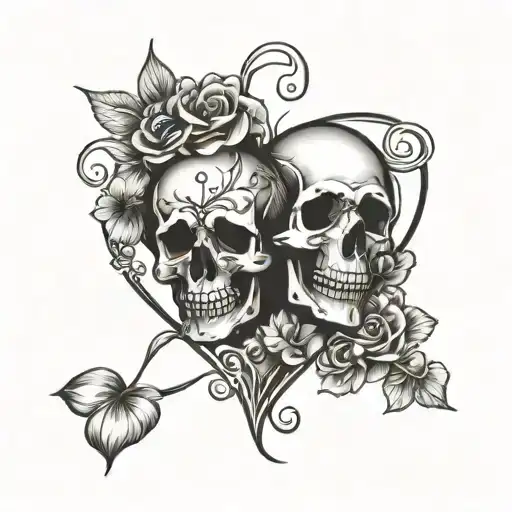Skull Love Heart Flowers