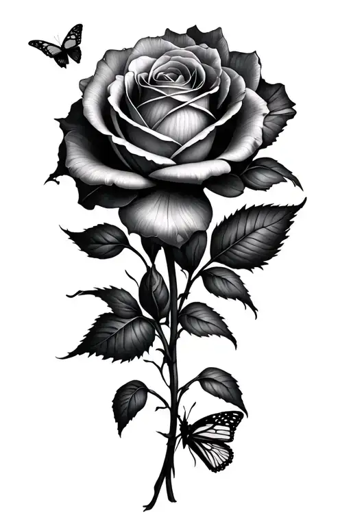 Rose And Iris Flowers Blooming With Butterfly Emerging