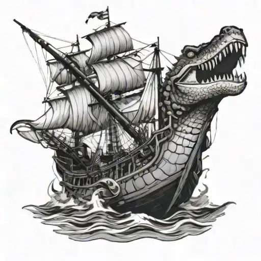 Crocodile Attacking Pirate Ship