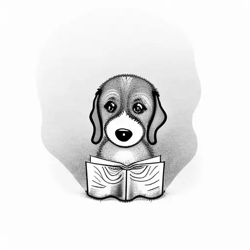 A Dog Reading A Book Under A Tree In A Black And Grey Style