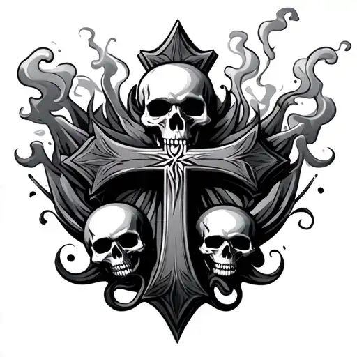 Cross With Skulls And Smoke
