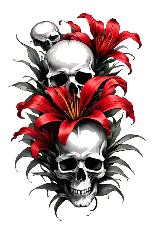 Smaller Skulls Intertwined With Red Spider Lily With A Space For A Long Quote In The Middle