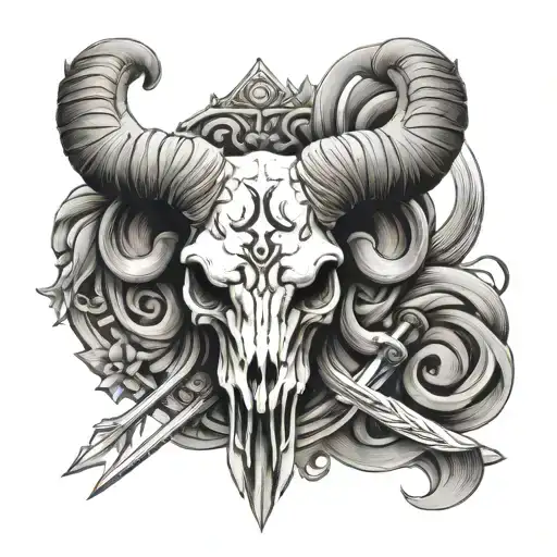 Ram Skull With A Sword Down The Middle