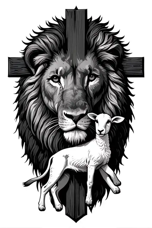 Lion And Lamb Inside A Cross