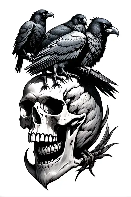 Odins Skull With His Ravens Huginn And Muninn