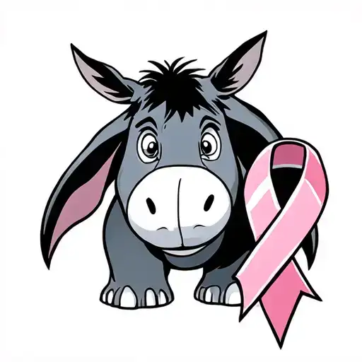 Outline Of Eeyore With A Cancer Ribbon Going