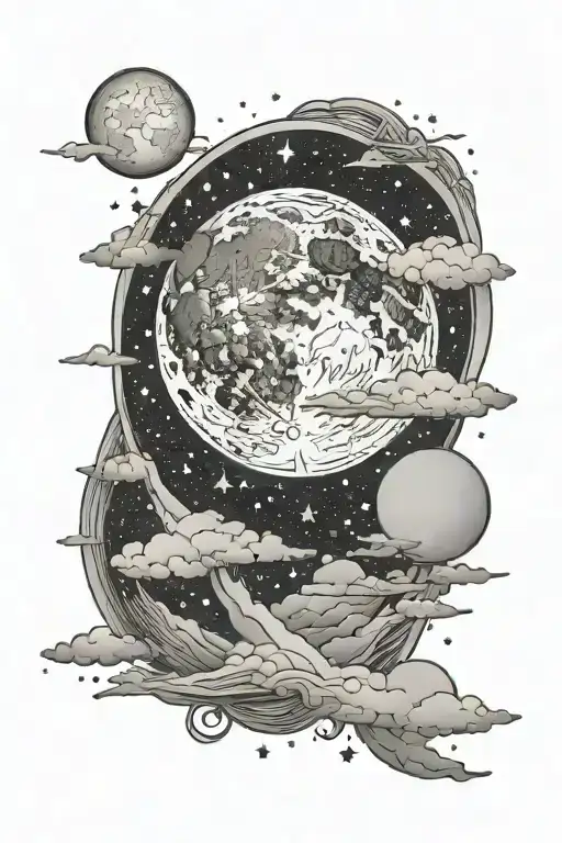 Night Sky With Big Moon And Small Stars