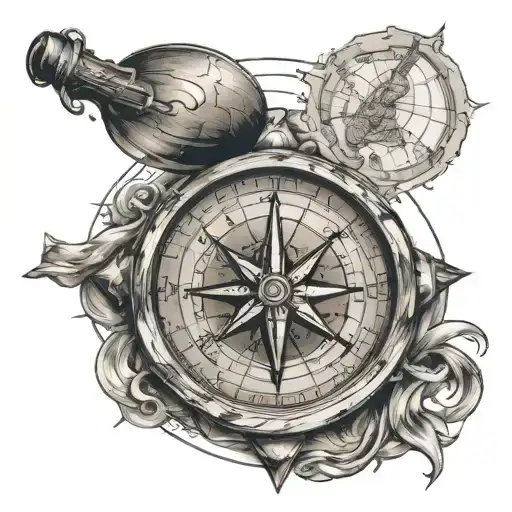 Jack Sparrows Compass On A Treasure Map