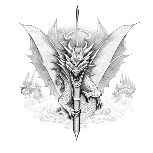 Dragon Katana Black And White Flowers