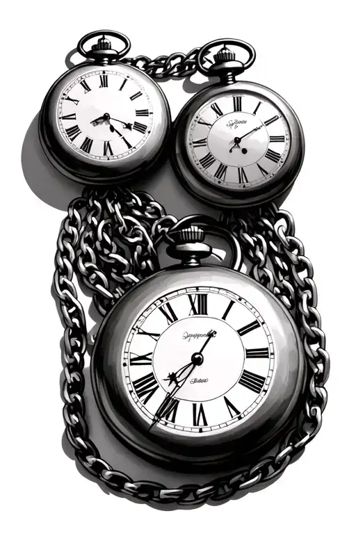 2 Pocket Watches Connected By Chain With Roman Numerals Representing Important Dates