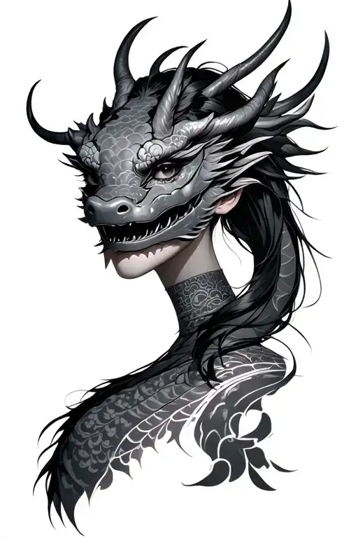 Virgo Japanese Girl Wearing A Dragon Mask