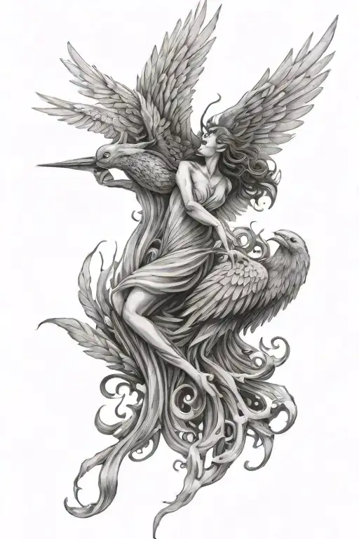 Angel And Phoenix Rising From The Ashes