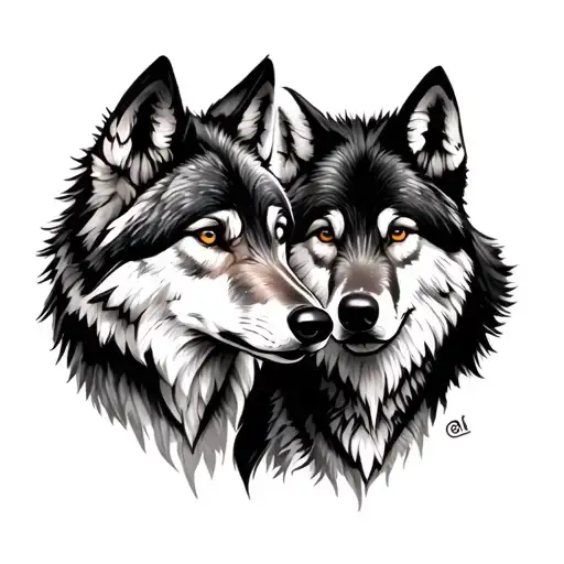 Wolf And Wolf Baby With Forest