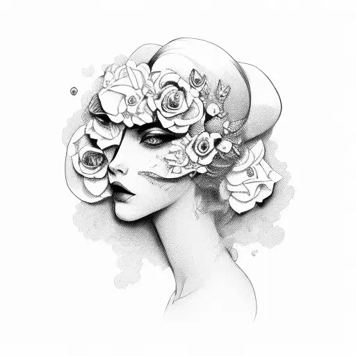 Traditional Lady Head With Bold Florals And Open Book Frame