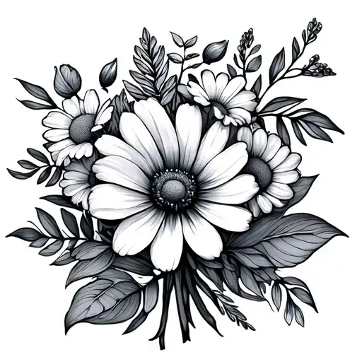 October Birth Flower And June Birth Flower Bouquet Thin Line