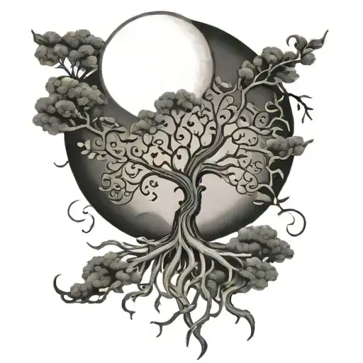 Moon Connected To Tree Of Life With Coral Coiled Around