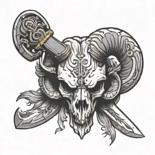 Ram Skull With A Sword Down The Middle
